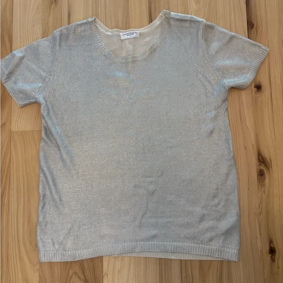 Majesticfilatures Sz Medium Metallic Silver Women’s Sweater Short Sleeve - Picture 4 of 7
